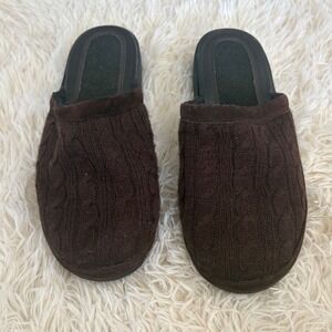 Cable Knit Slippers Mules Clogs‎ Brown Acrylic Cozy Comfort Slip On Shoes